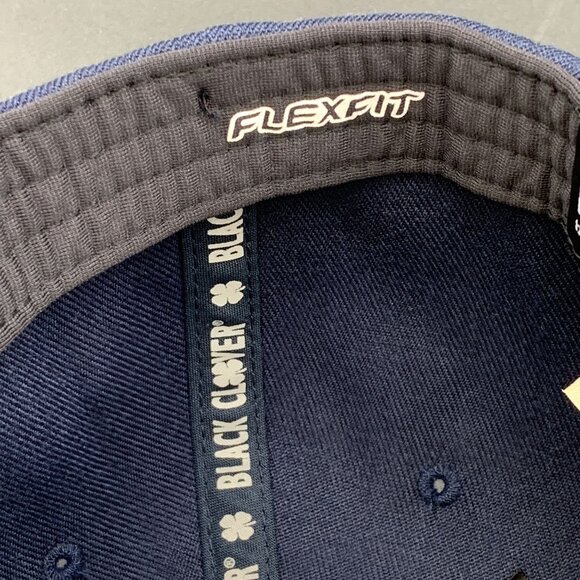Rawlings Black Clover Hat Flat Bill Leather Patch Navy Blue Acrylic Wool S/M New - Picture 6 of 8